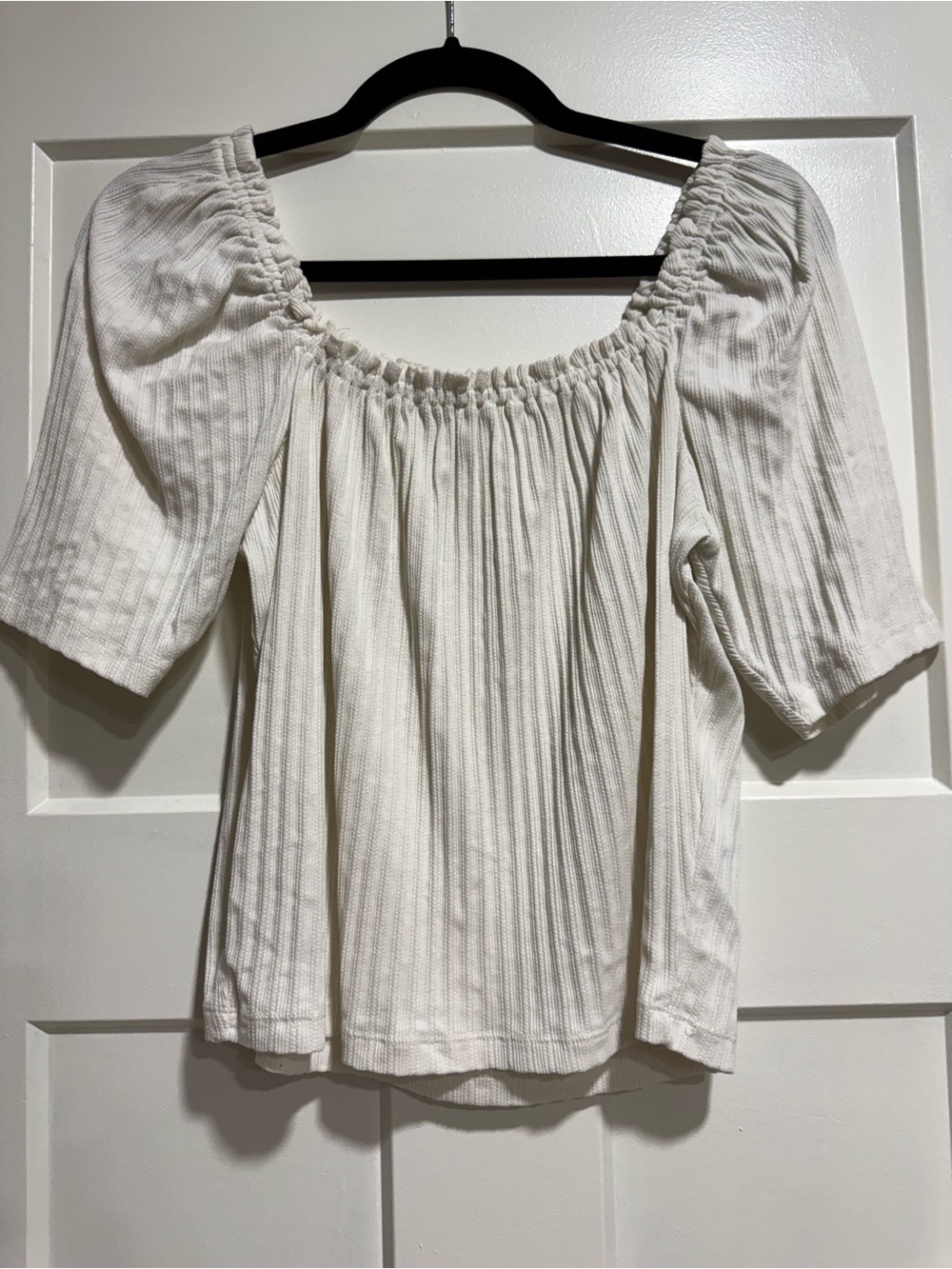 White Madewell Knit Pointelle Peasant Top